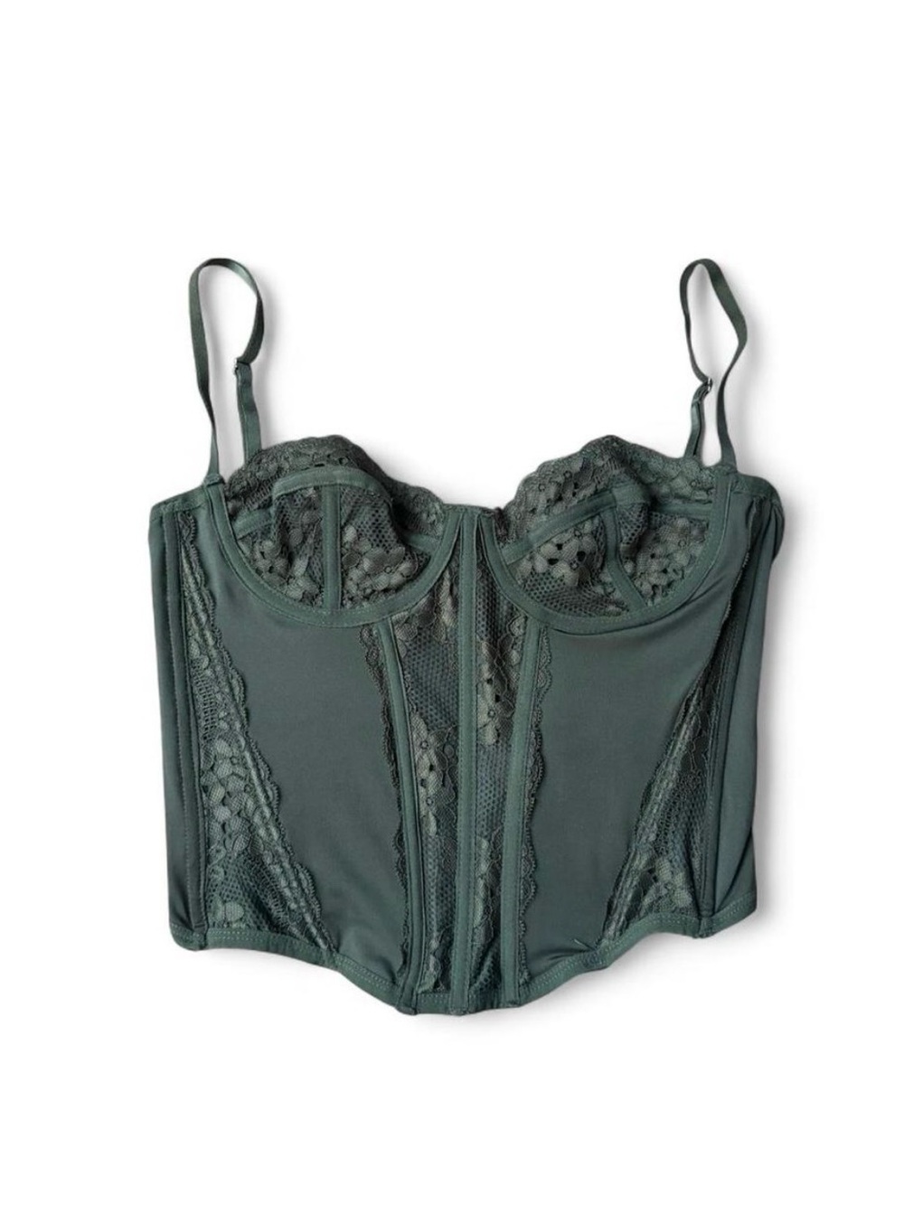 Forever 21 Green Lace Corset Top with Floral Detailing